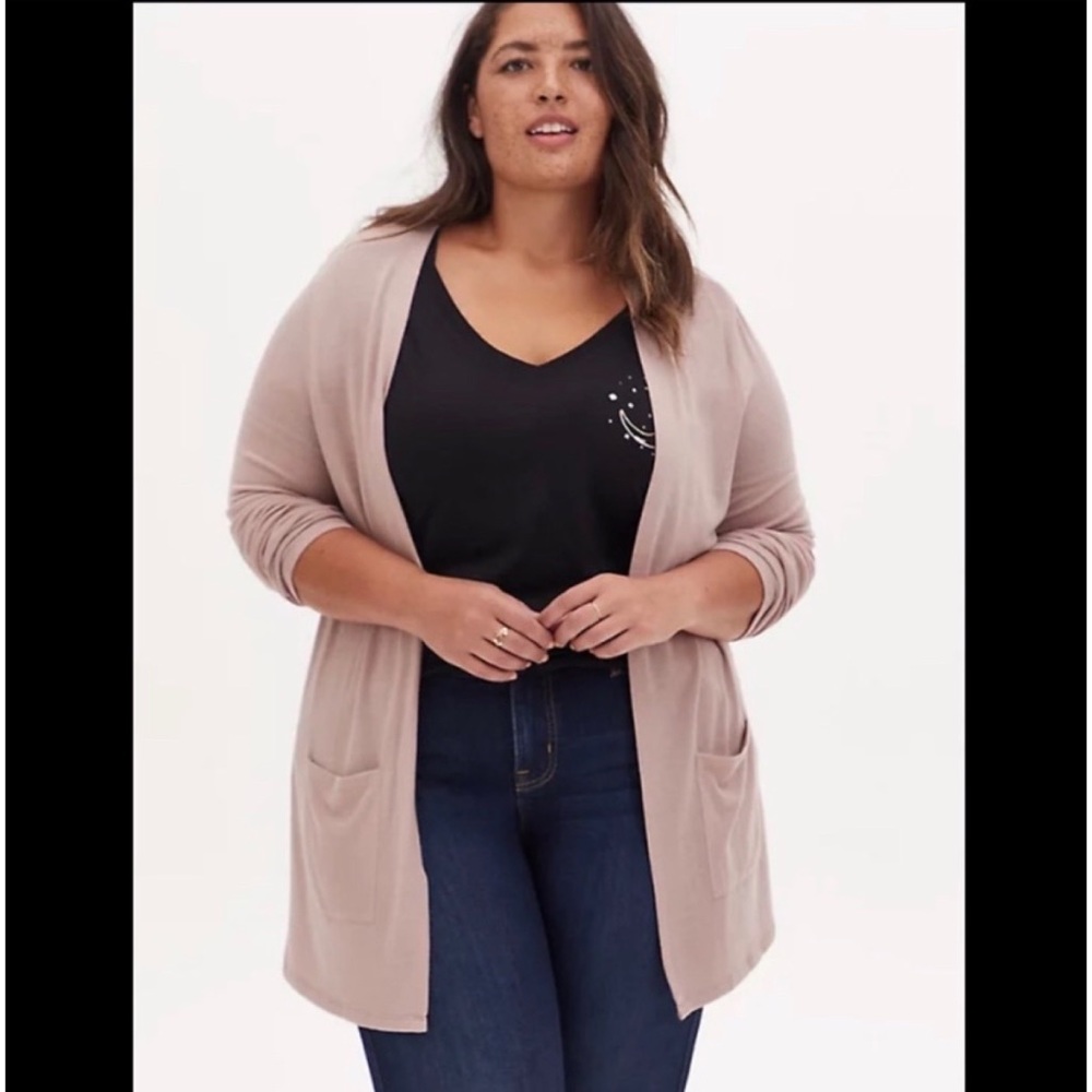 NEW Torrid 3 Open Front Straight Line Hacci Penny Cardigan, Fawn Tan Beige